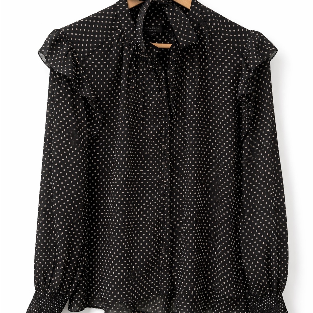 All Saints Black Polka Dot Blouse